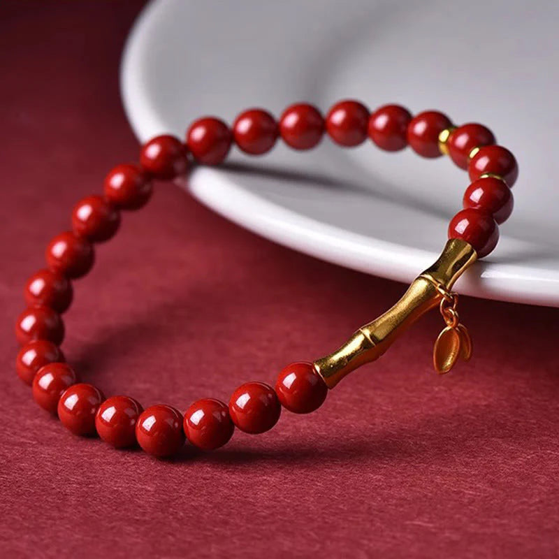 Buddha Stones Bamboo Cinnabar 925 Sterling Silver Concentration Bracelet