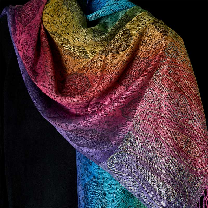 Buddha Stones Spring Colorful Gradient Cashew Flower Pattern Tassel Cozy Scarf Shawl