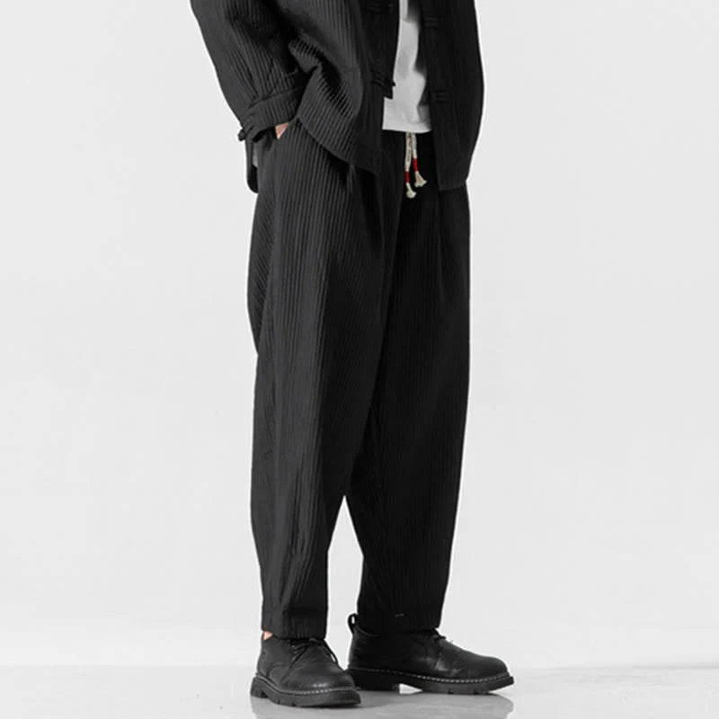 Buddha Stones Fall Solid Color Drawstring Men's Ankle-Length Harem Pants With Pockets