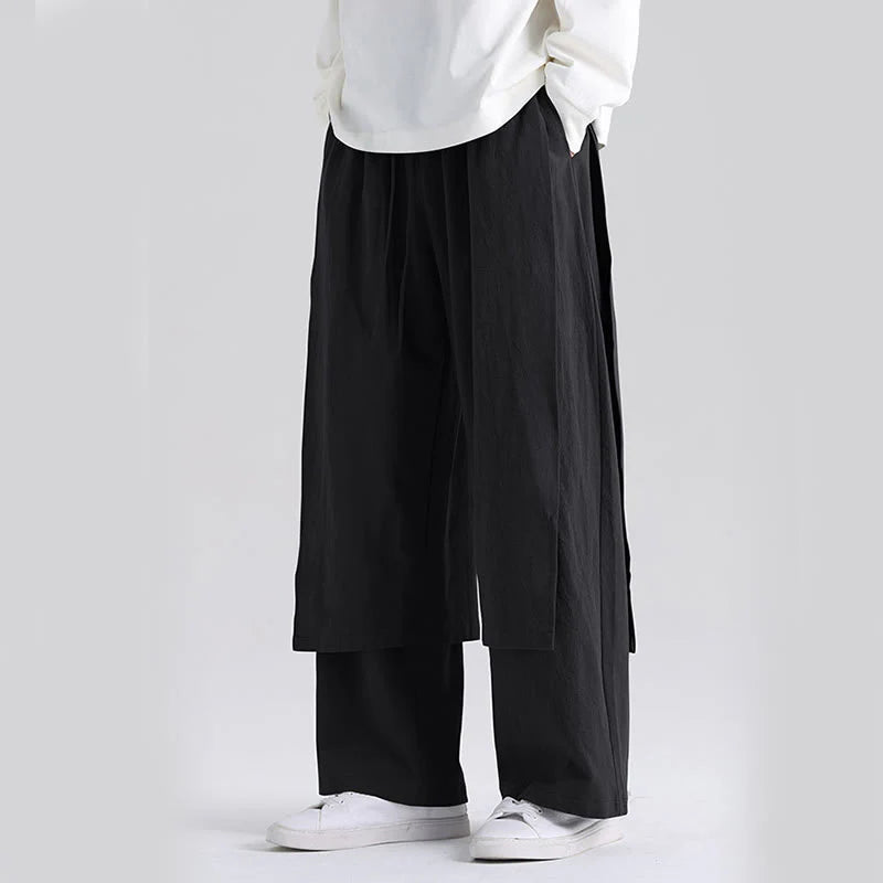 Buddha Stones Plain Patchwork Design Men's Cotton Pants With Pockets
