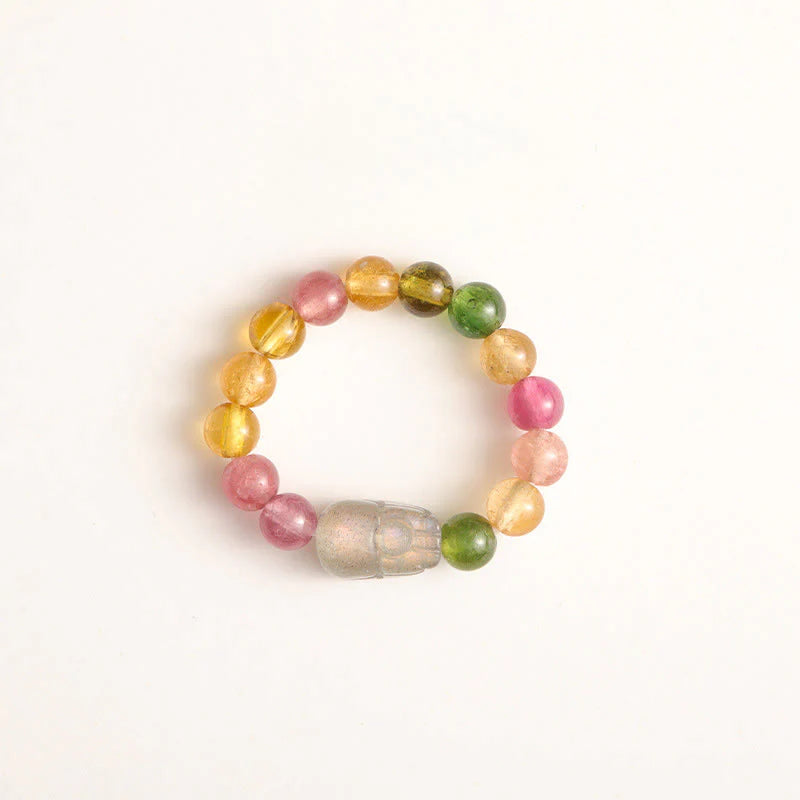 Buddha Stones Natural Tourmaline Lucky Pearl Pixiu Amber Positive Love Ring