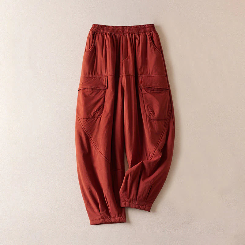 Buddha Stones Plain Women's Harem Thick Pants With Pockets