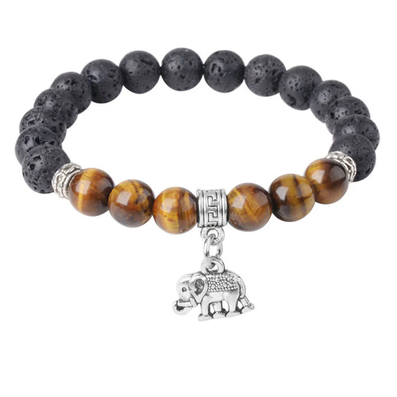 Buddha Stones Black Lava Rock Crystal Beads Animal Pattern Healing Bracelet