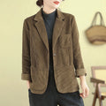 Buddha Stones Retro Plain Women's Long Sleeve Corduroy Jacket With Pockets