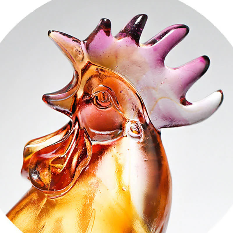 Buddha Stones Handmade Liuli Crystal Rooster Art Piece Home Decoration