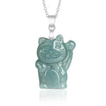 Buddha Stones Natural Jade Lucky Cat Abundance Titanium Steel Necklace Pendant