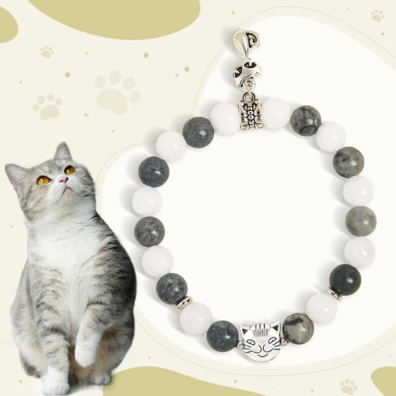 Buddha Stones Grey Tabby Cat Natural Black Veined Jasper White Chalcedony Stability Bracelet