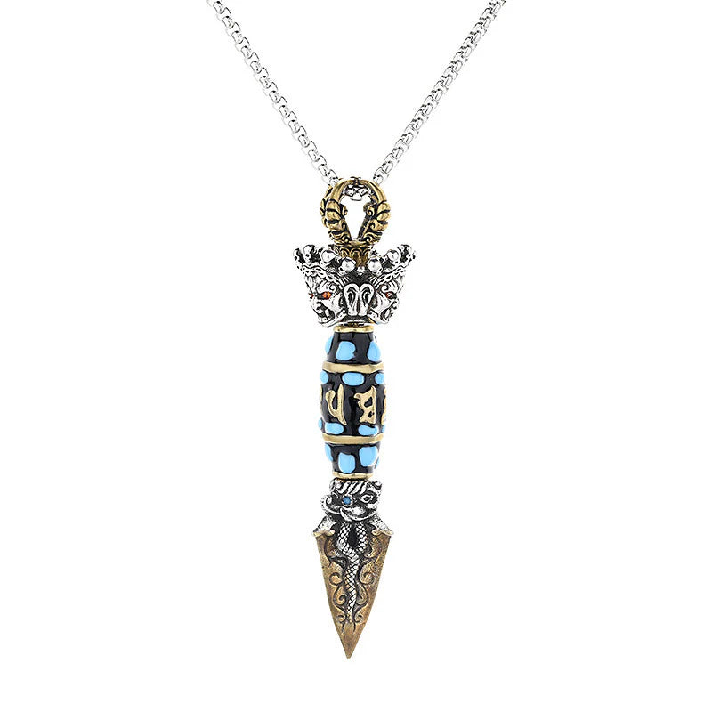 Buddha Stones Tibet Om Mani Padme Hum Dzi Bead Dorje Vajra Pattern Wealth Rotatable Necklace Pendant