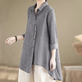 Buddha Stones Irregular Design Buttons Long Sleeve Women's Cotton Shirt