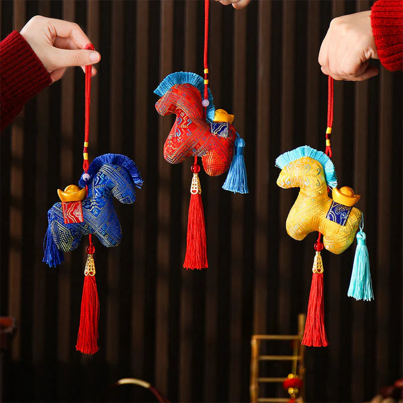 Buddha Stones Year Of The Horse Red String Embroidery Ingot Tassel Decoration
