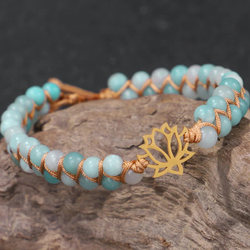 Buddha Stones Amazonite Beads Lotus Flower Balance Weave Bracelet (Extra 30% Off | USE CODE: FS30)