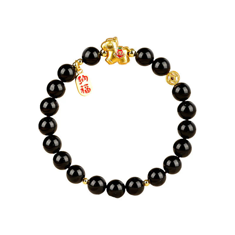 Buddha Stones Year Of The Horse Black Obsidian Strength Bracelet