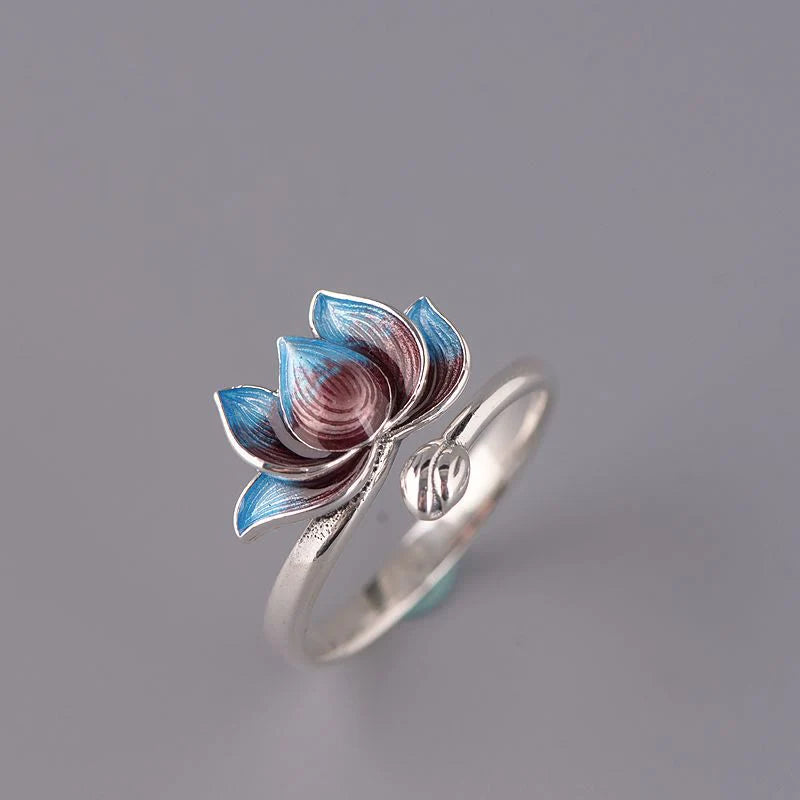Buddha Stones 925 Sterling Silver Lotus Flower New Beginning Adjustable Ring