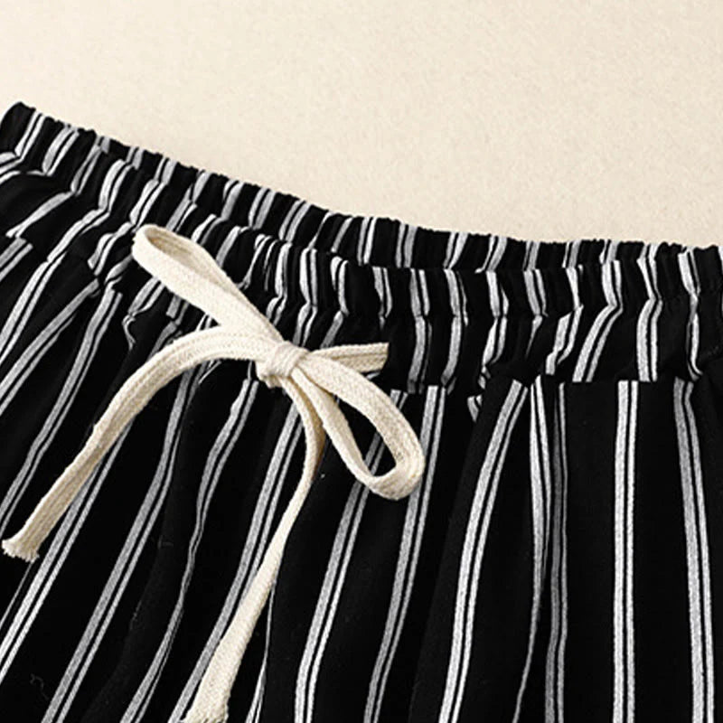 Buddha Stones Casual Acrylic Stripe Lace-up Women's Wide Leg Pants With Pockets