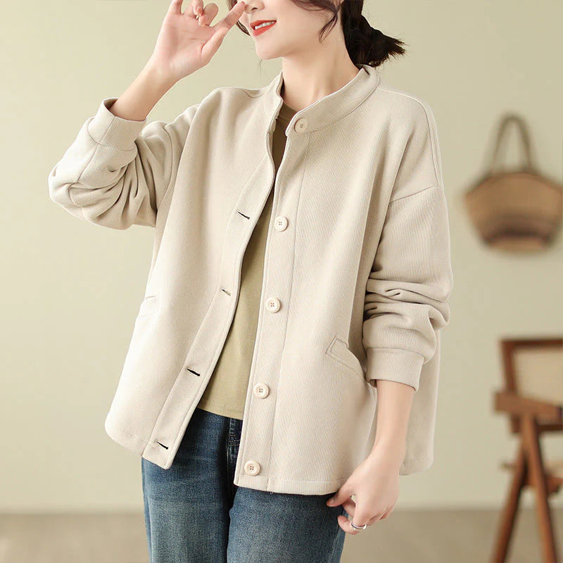 Buddha Stones Solid Color Women's Long Sleeve Jacket With Pockets