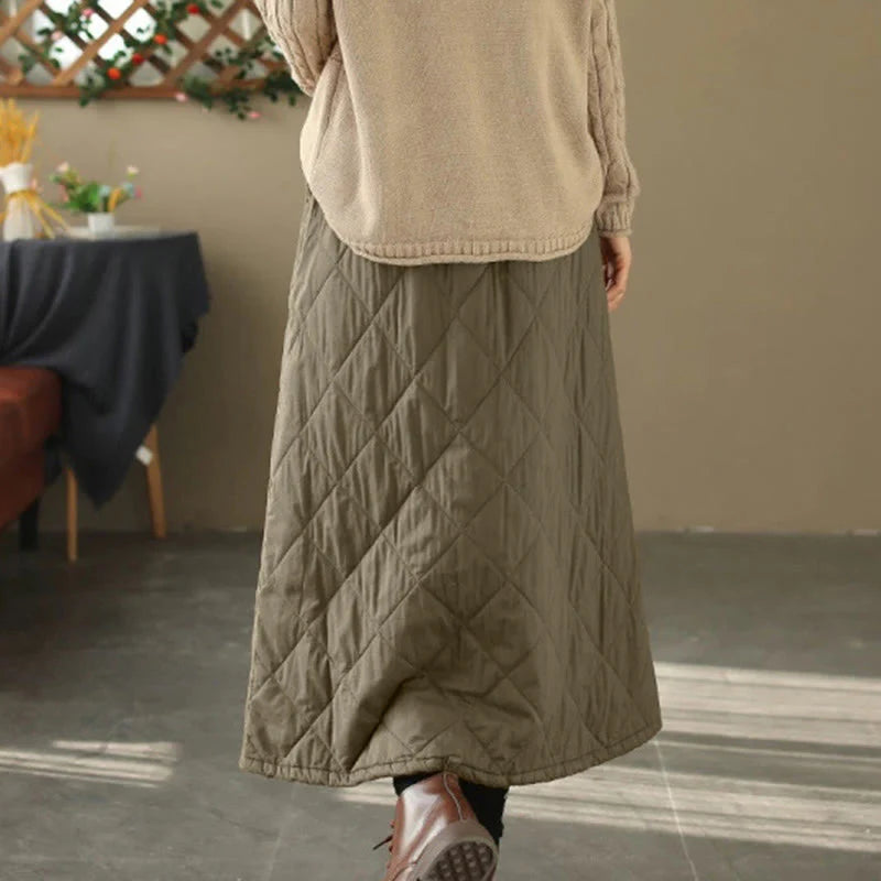 Buddha Stones Women's Plain Cotton Padded Thermal 7-8 Length Skirt With Pockets