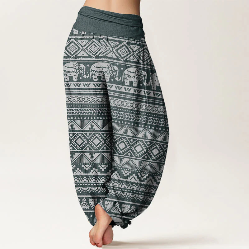 Buddha Stones Cotton Casual Elephant Geometric Figure Women's Elastic Waist Harem Pants