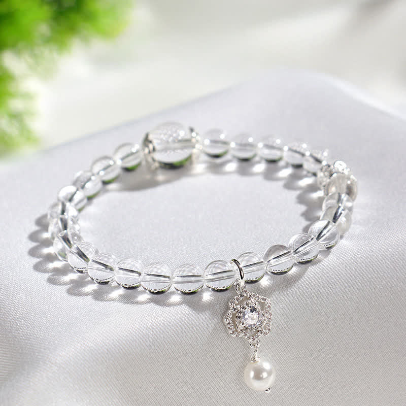 Buddha Stones Natural Clear Quartz Pearl Clarity Bracelet