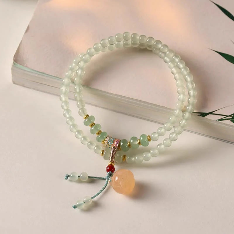 Buddha Stones Multiple Circles Natural Aventurine Glass Lotus Pods Lucky Bamboo Positivity Bracelet