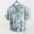 Buddha Stones Cotton Watercolor Splash Men's Short Sleeve Half Button Shirt