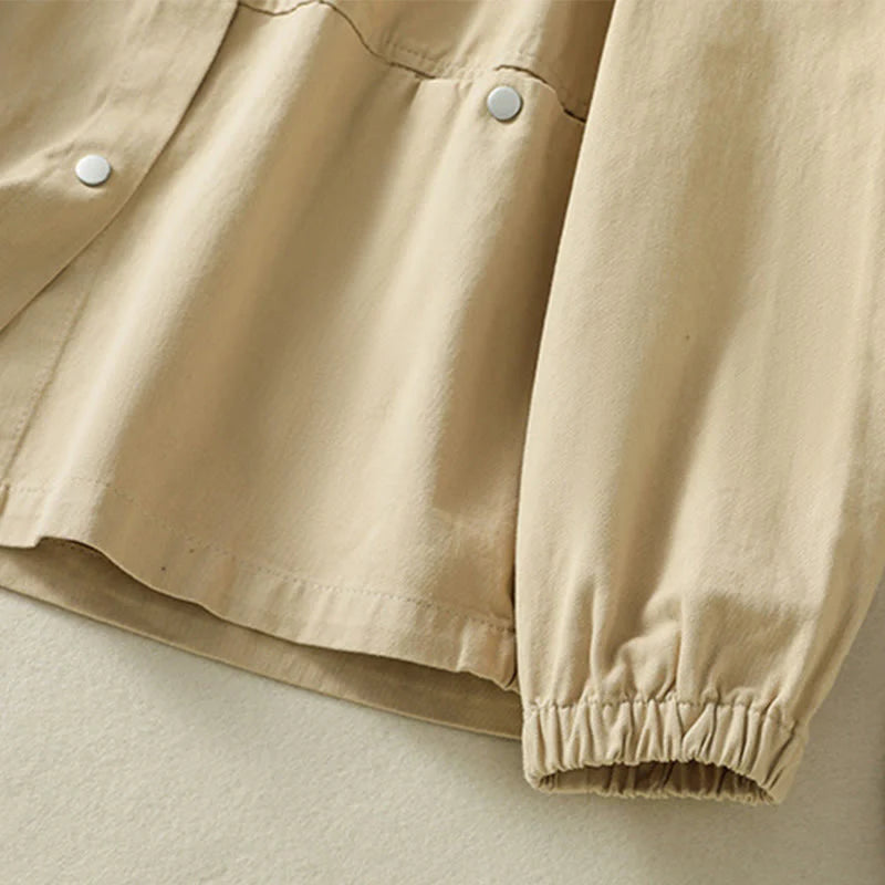 Buddha Stones Plain Button Design Stand Collar Women's Cotton Jacket