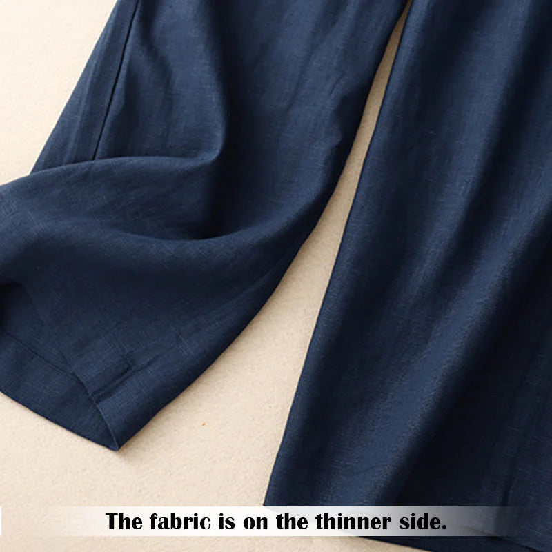 Buddha Stones Summer Casual Simple Design Linen Women's Wide Leg Pants With Zipper Pockets