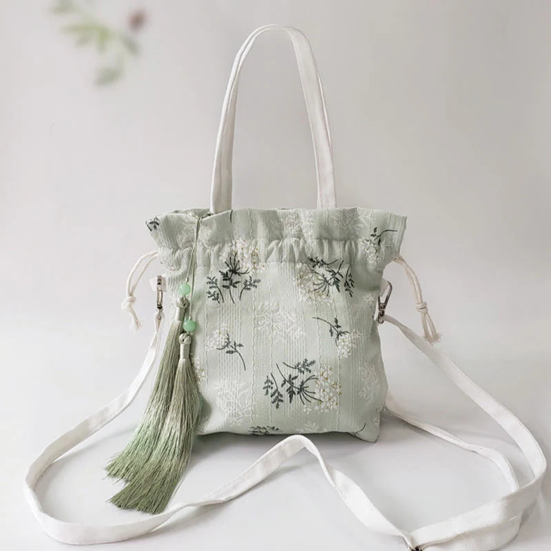 Buddha Stones White Flowers Green Leaves Canvas Tote Crossbody Bag Shoulder Bag Handbag