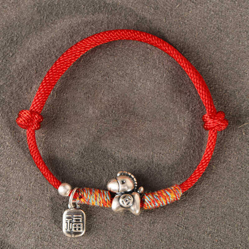 Buddha Stones 999 Sterling Silver Year Of The Horse Fu Character Charm String Braided Luck Bracelet