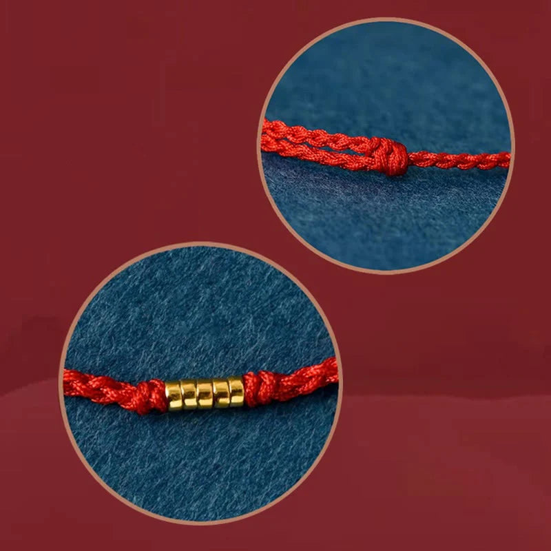 Buddha Stones 925 Sterling Silver Lucky Golden Bead Braided String Bracelet Anklet