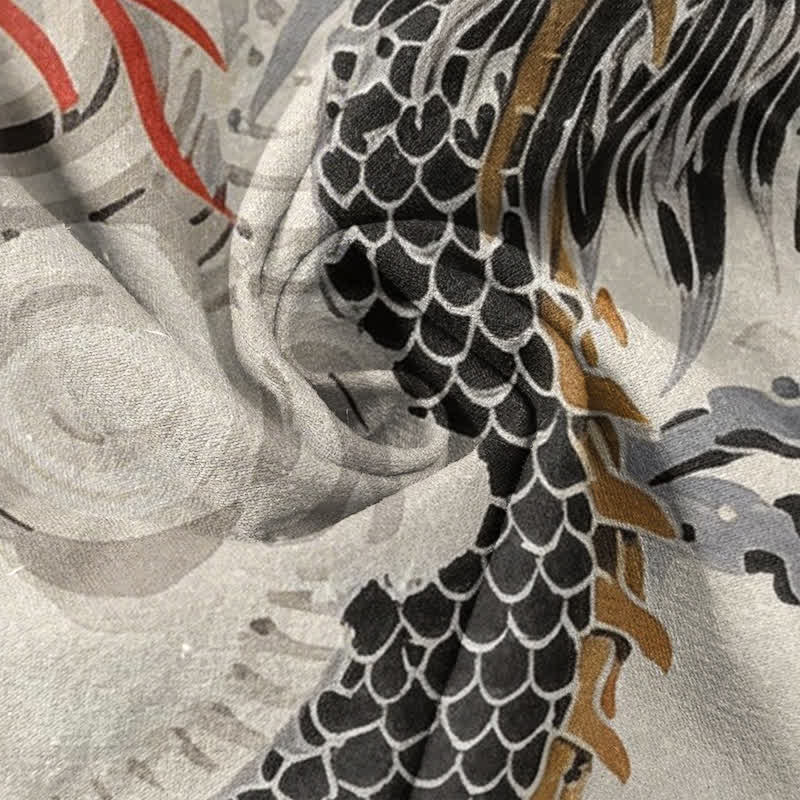Buddha Stones Cotton Dragon Print Henley Men's Short Sleeve Half Button Shirt