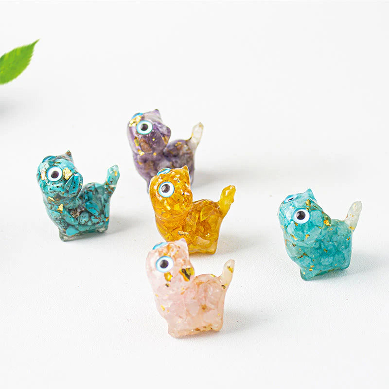 Buddha Stones Crystal Drip Resin Small Cat Serenity Fulfilment Decoration Statue