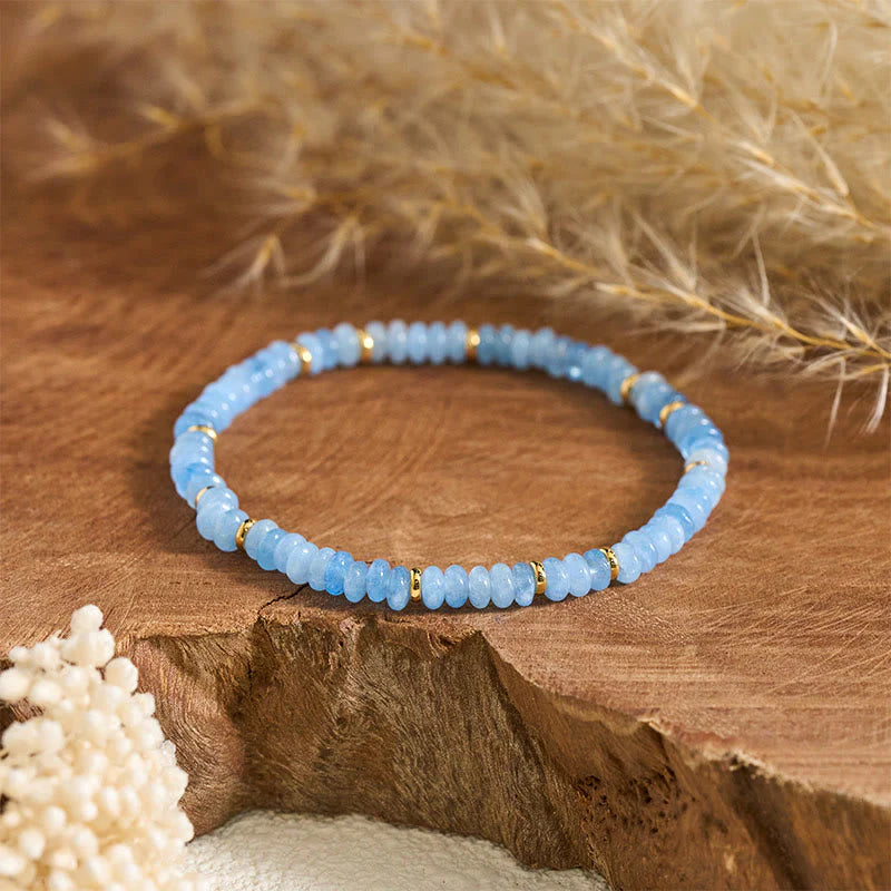 Buddha Stones Natural Aquamarine Fine 4mm Bead Pearl Serenity Bracelet