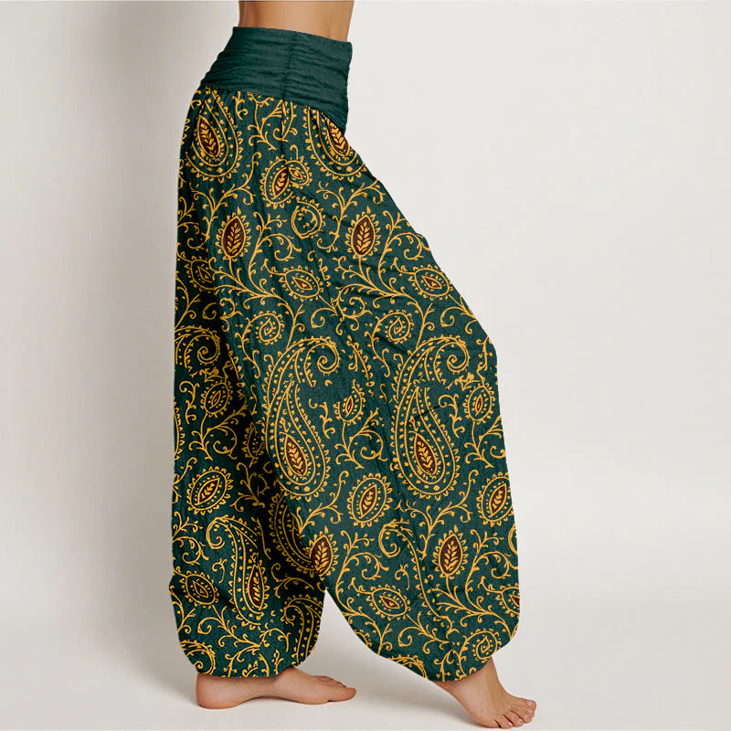 Buddha Stones Cotton Brightly Colored Paisley Style Pattern Women's Elastic Waist Harem Pants