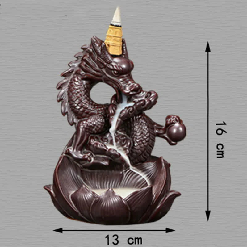 Buddha Stones Dragon Lotus Pattern Strength Protection Ceramic Incense Burner Decoration
