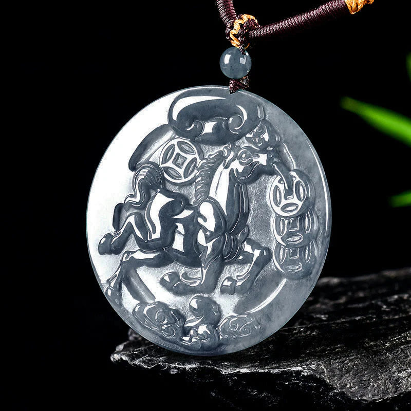 Buddha Stones Year Of The Horse Jade Prosperity Abundance Necklace Pendants
