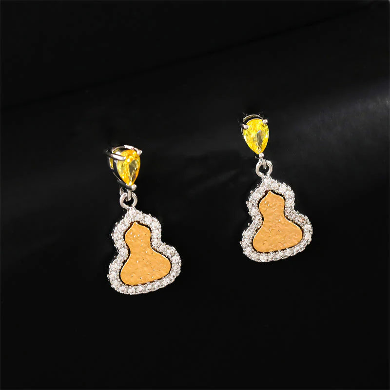Buddha Stones Golden Gourd Zircon Copper Wealth Stud Earrings
