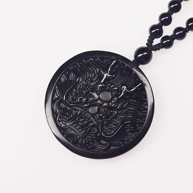 Buddha Stones Dragon Black Obsidian Transformation Fulfilment Necklace Pendant