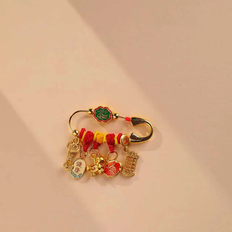 Buddha Stones Year Of The Horse Fu Character Longevity Lock Ruyi Handle Luck Brooch