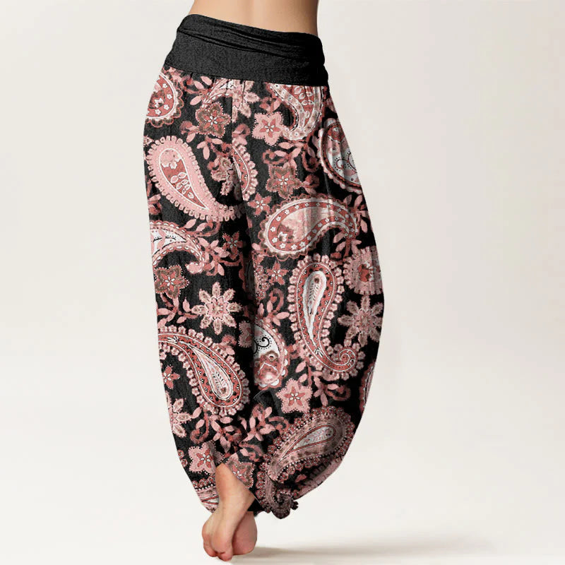 Buddha Stones Cotton Casual Paisley Pattern Women's Elastic Waist Harem Pants