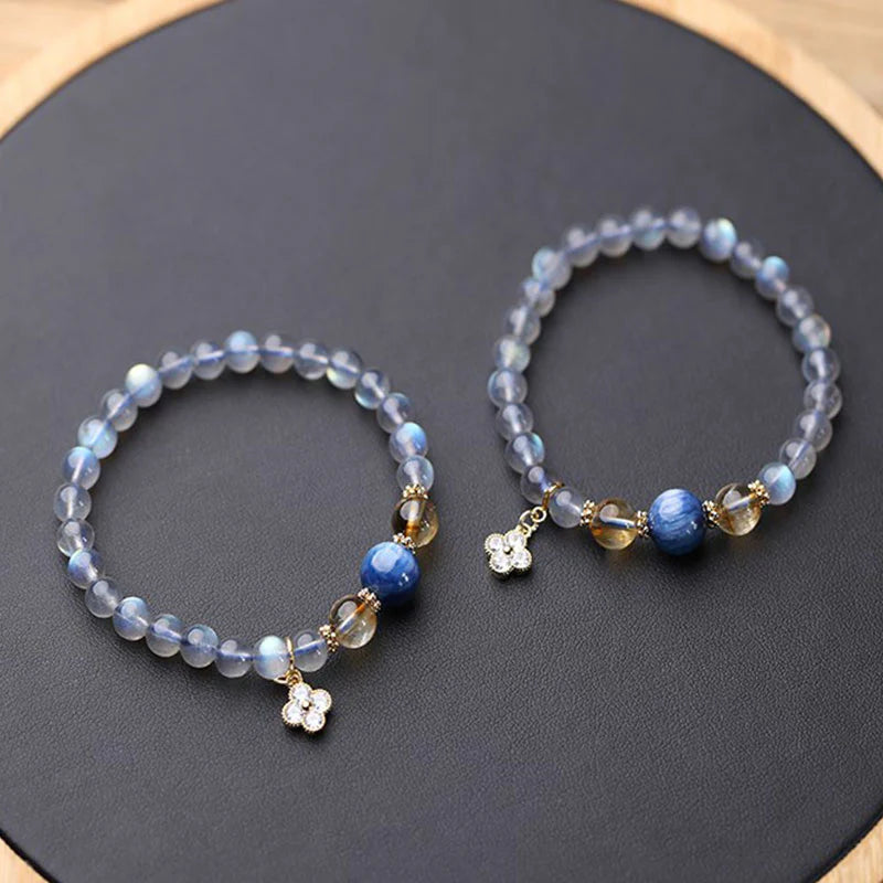 Buddha Stones Natural Moonstone Flower Chram Healing Beads Bracelet