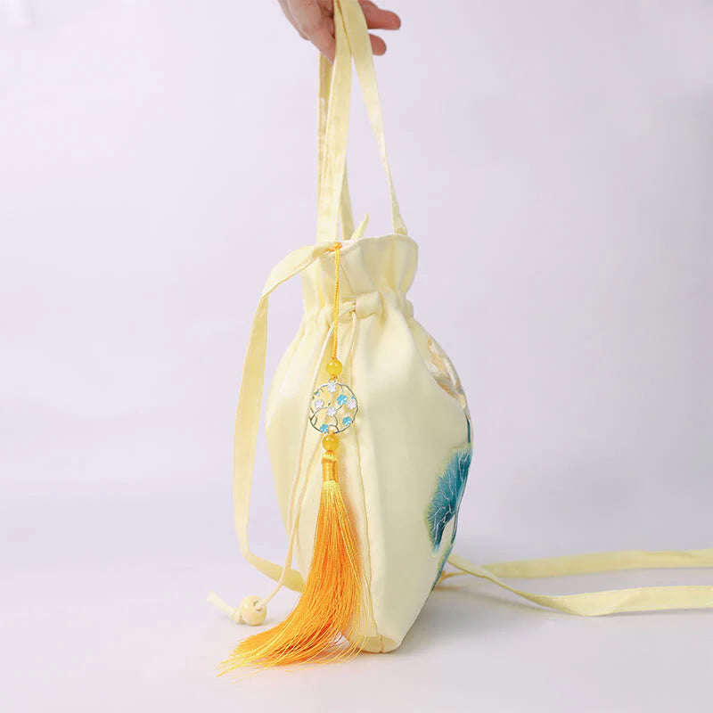 Buddha Stones Lotus Peony Epiphyllum Phoenix Suzhou Embroidery Cotton Linen Tote Crossbody Bag Shoulder Bag Handbag