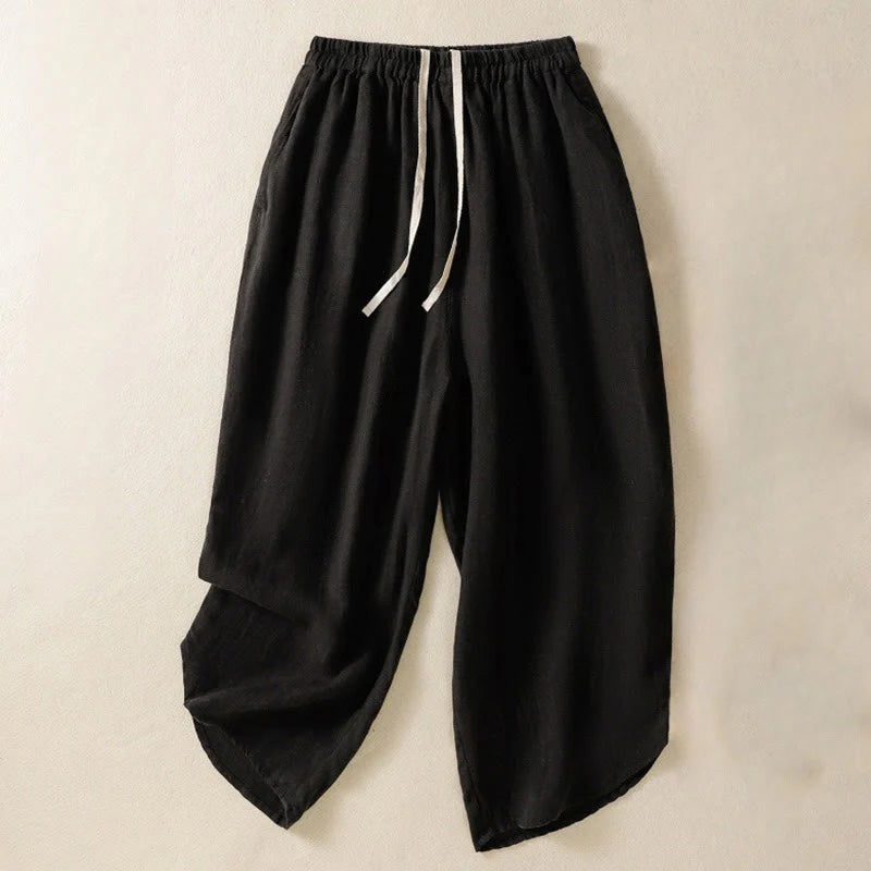 Buddha Stones Casual Plain Drawstring Design Women's Cotton 7-8 Length Pants With Pockets