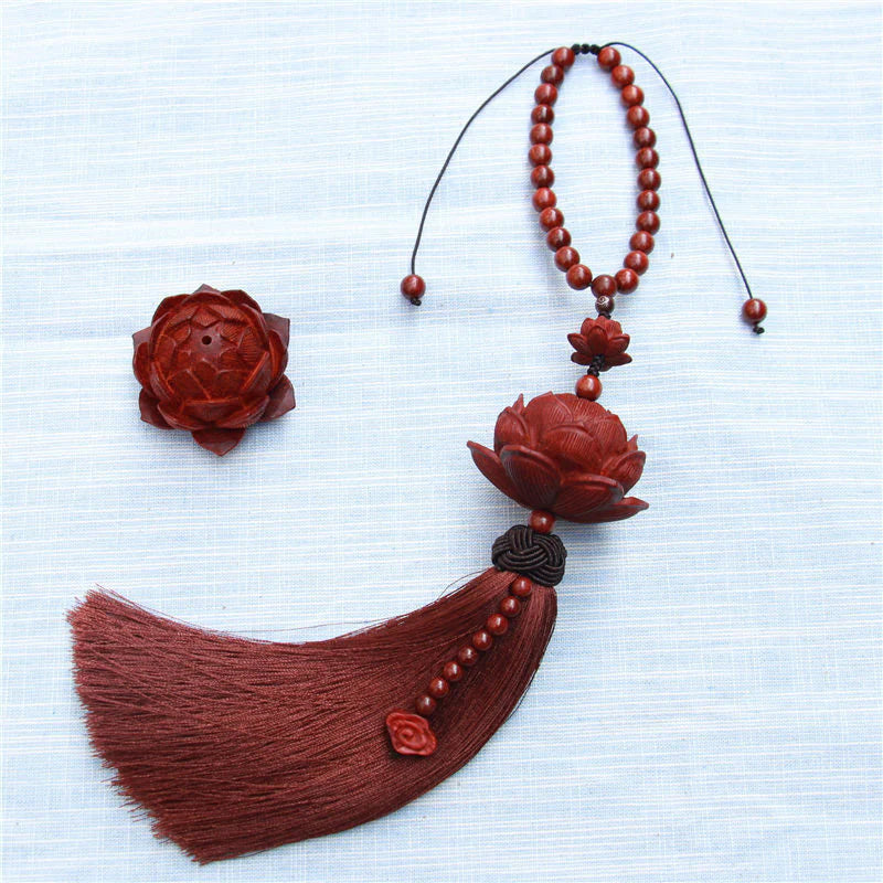 Buddha Stones Tibetan Small Leaf Red Sandalwood Lotus Luck Protection Tassel Decoration (Extra 35% Off | USE CODE: FS35)