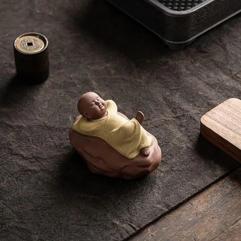 Buddha Stones Looking Up Resting Monk Ceramic Statue Compassion Home Decoration