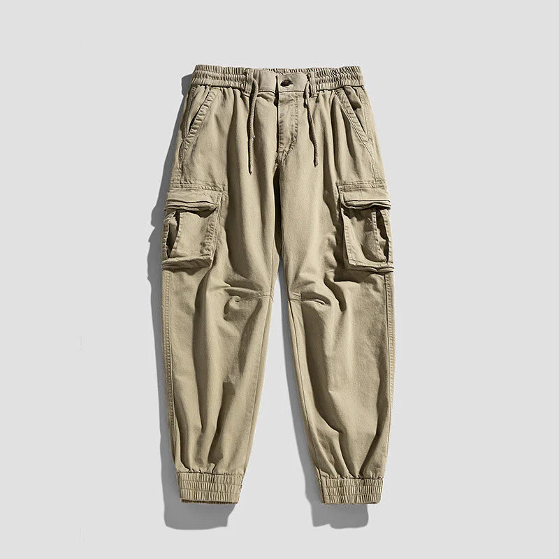 Buddha Stones Summer Cotton Elastic Cuffs Tapered Men's Pants With Pockets
