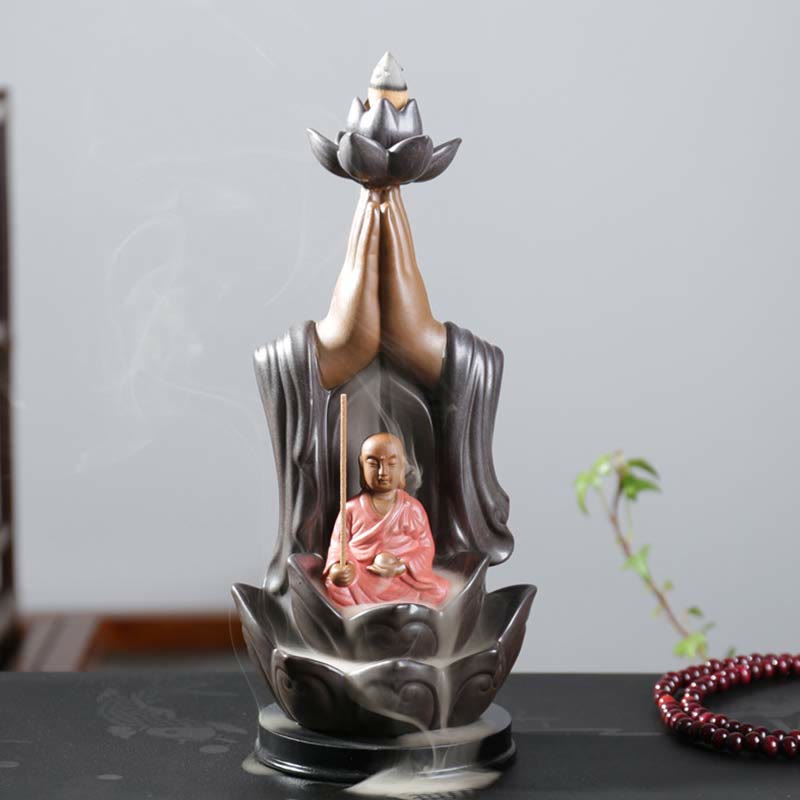 Buddha Stones Buddha Avalokitesvara Chenrezig Ksitigarbha Ceramic Lotus Blessing Backflow Incense Burner
