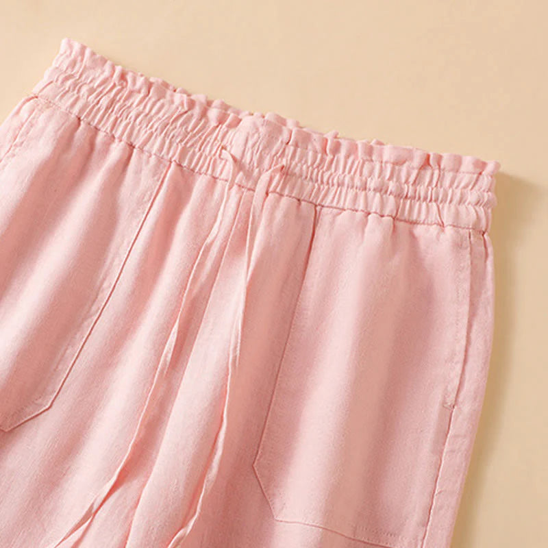 Buddha Stones Casual Straight Leg Design Cotton Women's 7-8 Length Wide Leg Pants With Pockets