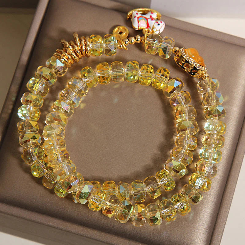 Buddha Stones Chinese Zodiac Year Of The Horse Crystal Glass Copper Coin Gourd Double Wrap Bracelet