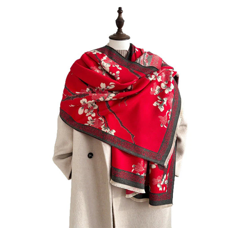 Buddha Stones Fall Peach Blossoms Branches Pattern Soft Scarf Shawl