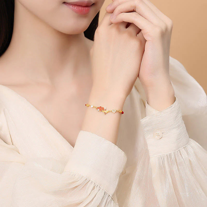 Buddha Stones 925 Sterling Silver Koi Fish Design Red String Blessing Bracelet